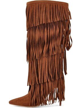 Women's Brown Faux Suede Pointed Toe Stylish Sequins Winter Stiletto Bootie